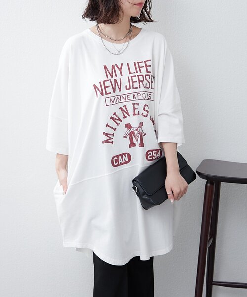 NAO（ナオ）の「【NAO】ピグメントBIGTシャツ（Tシャツ/カットソー・レディース・ネイビー/オフホワイト/スミクロ・FREE）」の4枚目の写真