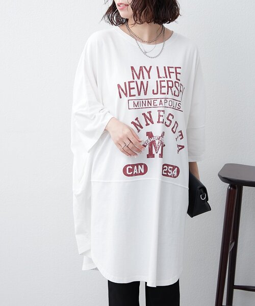 NAO（ナオ）の「【NAO】ピグメントBIGTシャツ（Tシャツ/カットソー・レディース・ネイビー/オフホワイト/スミクロ・FREE）」の6枚目の写真