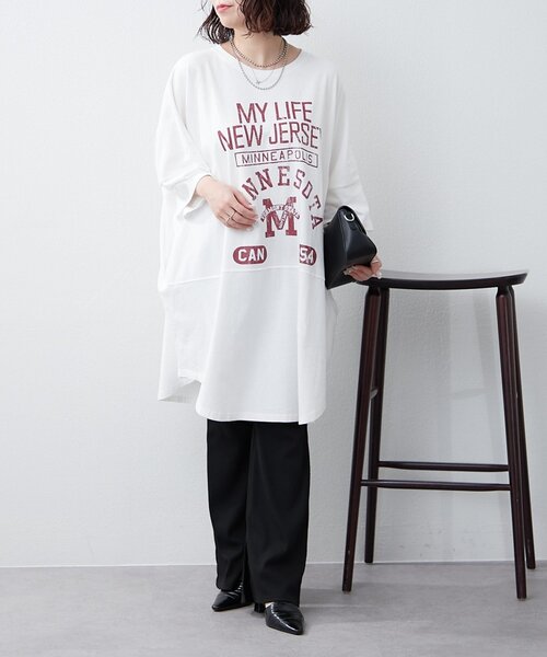 NAO（ナオ）の「【NAO】ピグメントBIGTシャツ（Tシャツ/カットソー・レディース・ネイビー/オフホワイト/スミクロ・FREE）」の9枚目の写真