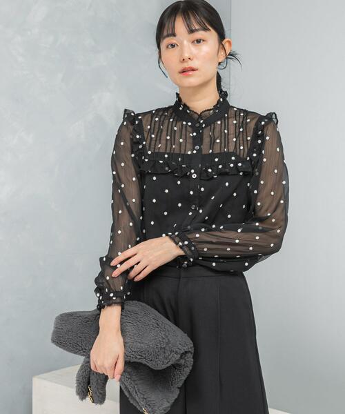 WEB限定』フラワー刺繍フリルネックブラウス（シャツ/ブラウス