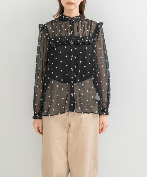 URBAN RESEARCH ROSSOフラワー刺繍フリルネックブラウス WEB限定』フラワー刺繍フリルネックブラウス（シャツ/ブラウス