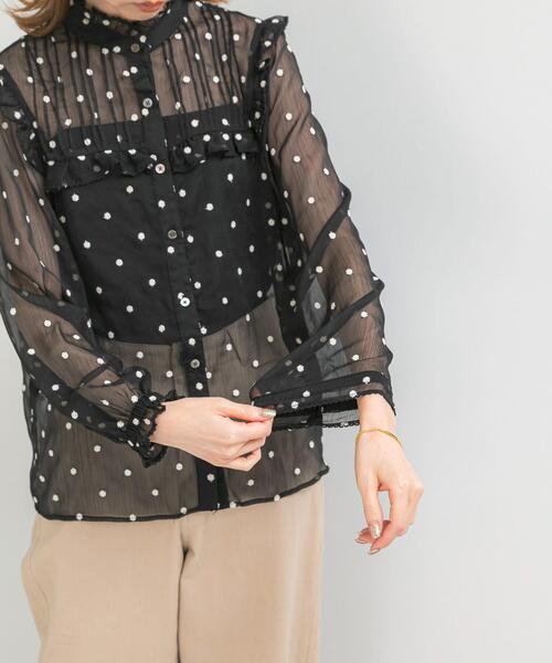 WEB限定』フラワー刺繍フリルネックブラウス（シャツ/ブラウス