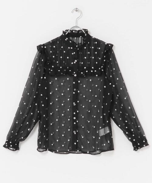 セール】『WEB限定』フラワー刺繍フリルネックブラウス（シャツ