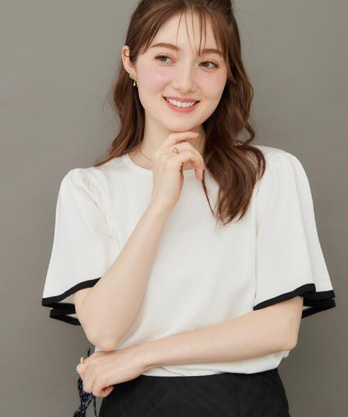 couture brooch（クチュールブローチ）の「【フェミニン・5分袖・通勤】配色フレアスリーブニット（ニット/セーター・レディース・ホワイト系7/ブラック系4/ピンク系・38/36/42/40）」の15枚目の写真