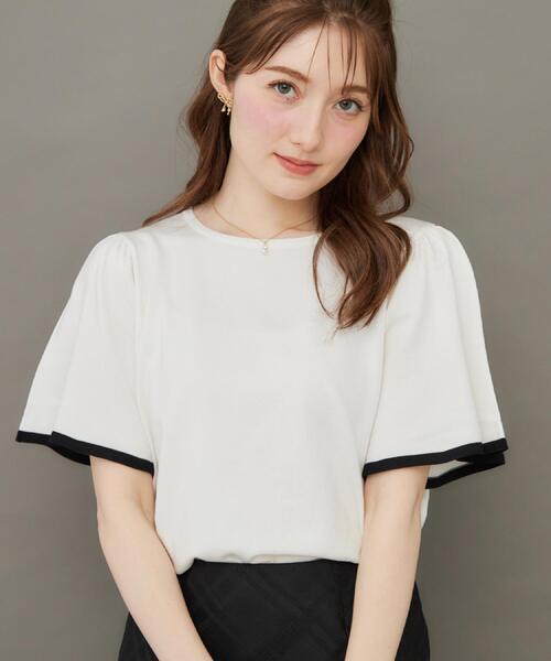 couture brooch（クチュールブローチ）の「【フェミニン・5分袖・通勤】配色フレアスリーブニット（ニット/セーター・レディース・ホワイト系7/ブラック系4/ピンク系・38/36/42/40）」の16枚目の写真