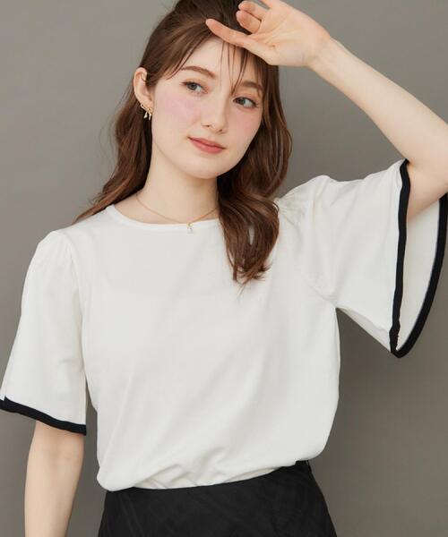 couture brooch（クチュールブローチ）の「【フェミニン・5分袖・通勤】配色フレアスリーブニット（ニット/セーター・レディース・ホワイト系7/ブラック系4/ピンク系・38/36/42/40）」の17枚目の写真