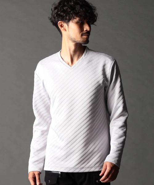 ブリスターバイヤスジャカードVネックプルオーバー（Tシャツ