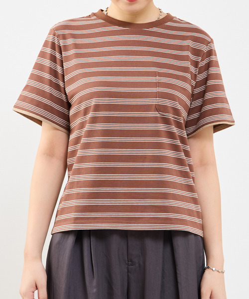 SOFFITTO(ソフィット)の「コットンボーダー半袖Tシャツ(Tシャツ/カットソー・レディース・ブラウン系その他/グレー系その他・FREE)」の1枚目の写真