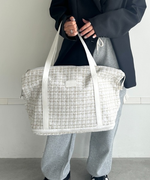 wears（ウェアーズ）の「【拡張型】ツイード風トラベルボストンバッグ（ボストンバッグ・レディース・ホワイト/ブラウン/ブラック・FREE）」の9枚目の写真