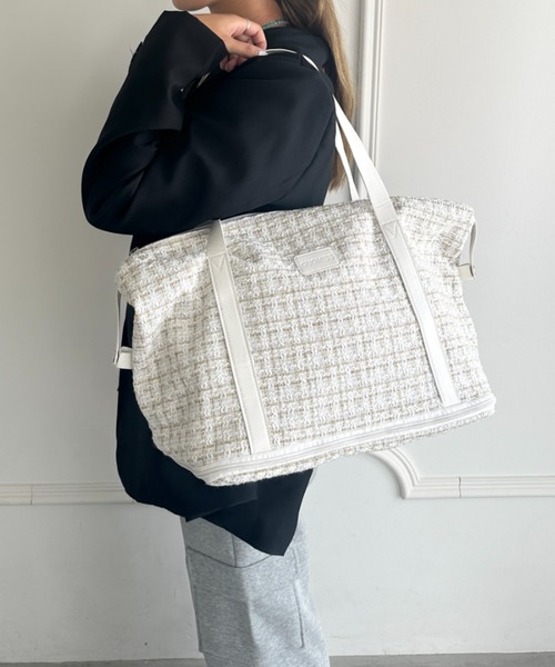 wears（ウェアーズ）の「【拡張型】ツイード風トラベルボストンバッグ（ボストンバッグ・レディース・ホワイト/ブラウン/ブラック・FREE）」の10枚目の写真