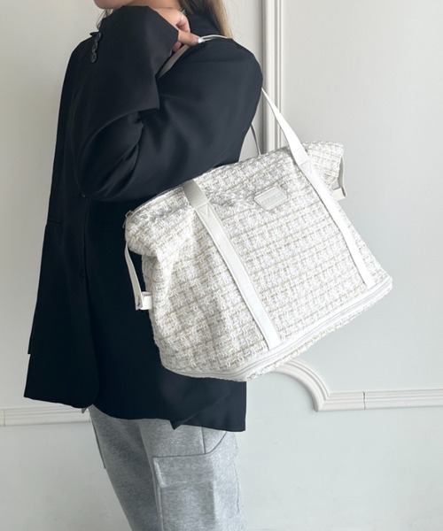 wears（ウェアーズ）の「【拡張型】ツイード風トラベルボストンバッグ（ボストンバッグ・レディース・ホワイト/ブラウン/ブラック・FREE）」の12枚目の写真