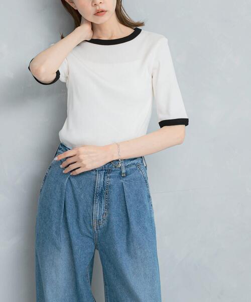 URBAN RESEARCH ROSSO WOMEN（アーバンリサーチ　ロッソ）の「バイカラーコンパクトリブTシャツ（Tシャツ/カットソー・レディース・ブラック/ベージュ/オフホワイト・FREE）」の2枚目の写真