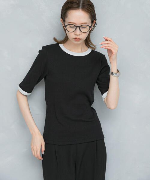 URBAN RESEARCH ROSSO WOMEN（アーバンリサーチ　ロッソ）の「バイカラーコンパクトリブTシャツ（Tシャツ/カットソー・レディース・ブラック/ベージュ/オフホワイト・FREE）」の3枚目の写真