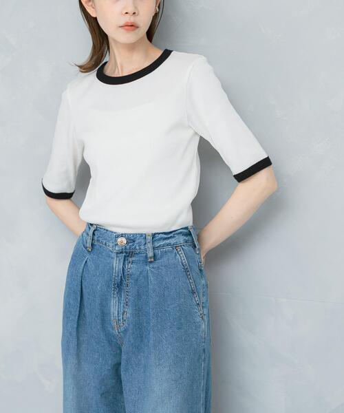 URBAN RESEARCH ROSSO WOMEN（アーバンリサーチ　ロッソ）の「バイカラーコンパクトリブTシャツ（Tシャツ/カットソー・レディース・ブラック/ベージュ/オフホワイト・FREE）」の4枚目の写真