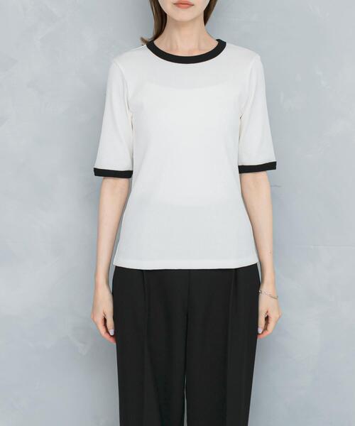 URBAN RESEARCH ROSSO WOMEN（アーバンリサーチ　ロッソ）の「バイカラーコンパクトリブTシャツ（Tシャツ/カットソー・レディース・ブラック/ベージュ/オフホワイト・FREE）」の8枚目の写真