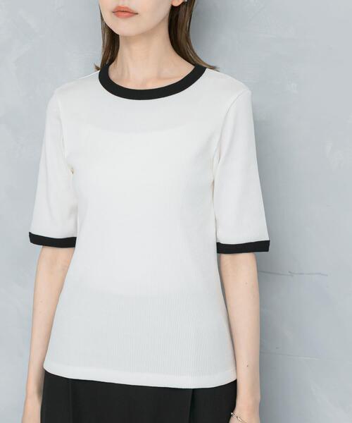 URBAN RESEARCH ROSSO WOMEN（アーバンリサーチ　ロッソ）の「バイカラーコンパクトリブTシャツ（Tシャツ/カットソー・レディース・ブラック/ベージュ/オフホワイト・FREE）」の11枚目の写真