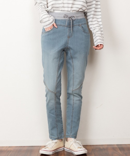 RCD(アールシーディー)の「ウエストリブデニムサルエルパンツ(デニムパンツ・レディース・ワンウォッシュ/ネイビー/ブルー・LL/3L/L/4L/M)」の3枚目の写真