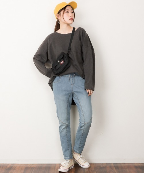 RCD(アールシーディー)の「ウエストリブデニムサルエルパンツ(デニムパンツ・レディース・ワンウォッシュ/ネイビー/ブルー・LL/3L/L/4L/M)」の16枚目の写真