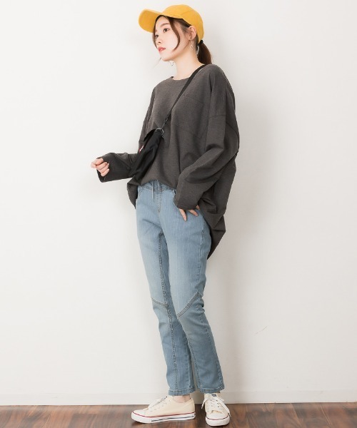 RCD(アールシーディー)の「ウエストリブデニムサルエルパンツ(デニムパンツ・レディース・ワンウォッシュ/ネイビー/ブルー・LL/3L/L/4L/M)」の17枚目の写真