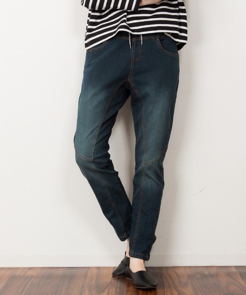 RCD(アールシーディー)の「ウエストリブデニムサルエルパンツ(デニムパンツ・レディース・ワンウォッシュ/ネイビー/ブルー・LL/3L/L/4L/M)」の4枚目の写真