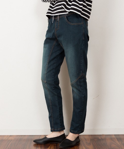 RCD(アールシーディー)の「ウエストリブデニムサルエルパンツ(デニムパンツ・レディース・ワンウォッシュ/ネイビー/ブルー・LL/3L/L/4L/M)」の6枚目の写真