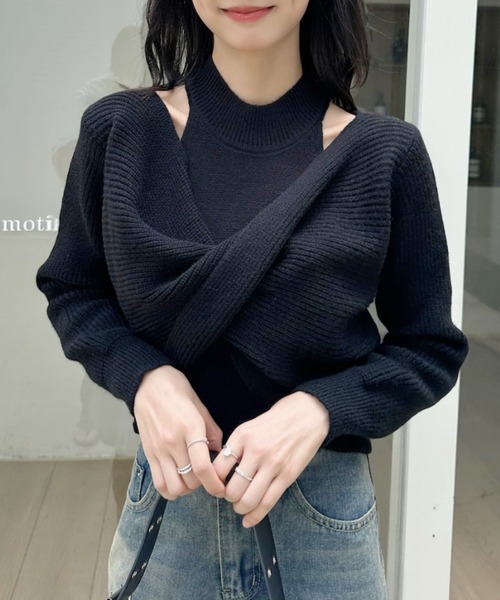 Ada.(エイダ)の「ホルターネック アメスリ ニットタンク クロスデザイン ニットトップス(ニット/セーター・レディース・ホワイト/ベージュ/グレー/ブラック・FREE)」の17枚目の写真