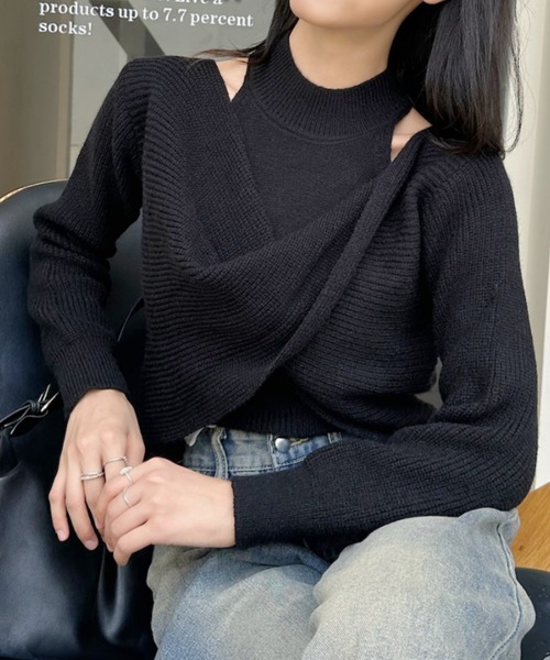 Ada.(エイダ)の「ホルターネック アメスリ ニットタンク クロスデザイン ニットトップス(ニット/セーター・レディース・ホワイト/ベージュ/グレー/ブラック・FREE)」の22枚目の写真