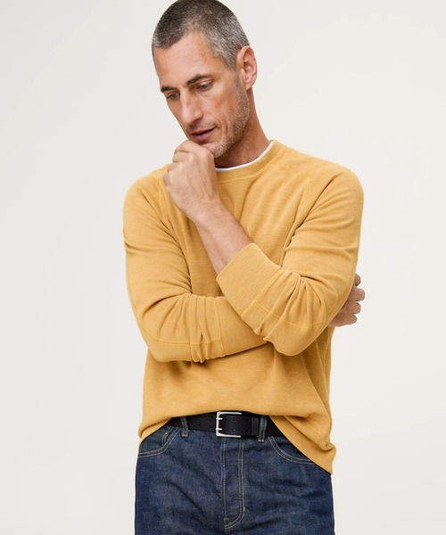 Banana Republic（バナナリパブリック）の「◆スラブ ダブルニット クルーネックTシャツ（ニット/セーター・メンズ・ナチュラル/カーキ/イエロー/ライトブルー/キャメル・M/XL/S/L）」の4枚目の写真