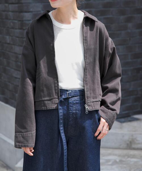 FORK&SPOON(フォークアンドスプーン)の「FORK&SPOON ガーメントダイツイルジップブルゾン(ブルゾン・レディース・アイボリー/チャコールグレー・1)」の2枚目の写真