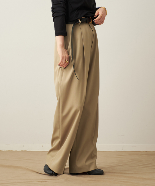 セール】One Tuck Straight Wide パンツ（スラックス）｜Plage