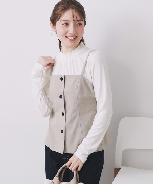 index（インデックス）の「ウールライクストレッチキャミビスチェ/セットアップ対応【洗濯機OK】（タンクトップ・レディース・ブラック/ベージュ/グレー・36/38/40）」の3枚目の写真