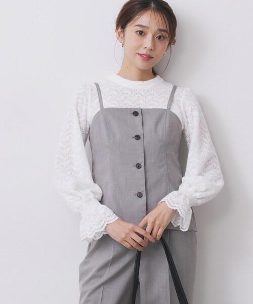 index（インデックス）の「ウールライクストレッチキャミビスチェ/セットアップ対応【洗濯機OK】（タンクトップ・レディース・ブラック/ベージュ/グレー・36/38/40）」の2枚目の写真