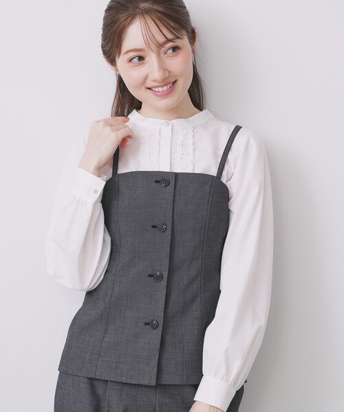 index（インデックス）の「ウールライクストレッチキャミビスチェ/セットアップ対応【洗濯機OK】（タンクトップ・レディース・ブラック/ベージュ/グレー・36/38/40）」の6枚目の写真