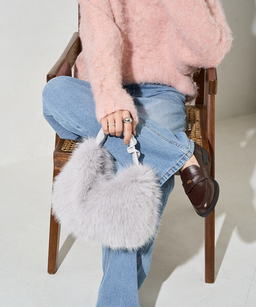 セール】限定展開 ギャザー ハンドル ファー ハンド バッグ