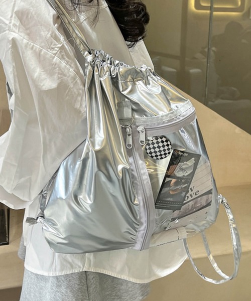 VIBGYOR（ヴィブジョー）の「FReePLACe/クリアポケット  ナップサック X12634（バックパック/リュック・レディース・シルバー/ブラック・FREE）」の2枚目の写真