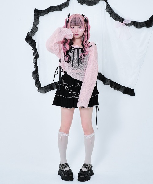 Magia Charm(マギアチャーム)の「ハートチェーン付き3段フリルスカート / インナーショーパン ミニ(スカート・レディース・ブラック/ピンク・F)」の3枚目の写真