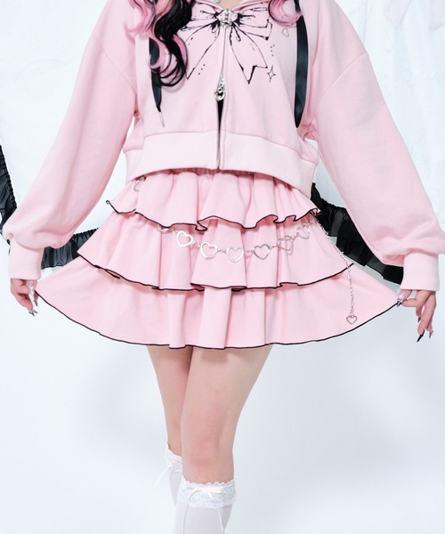 Magia Charm(マギアチャーム)の「ハートチェーン付き3段フリルスカート / インナーショーパン ミニ(スカート・レディース・ブラック/ピンク・F)」の7枚目の写真