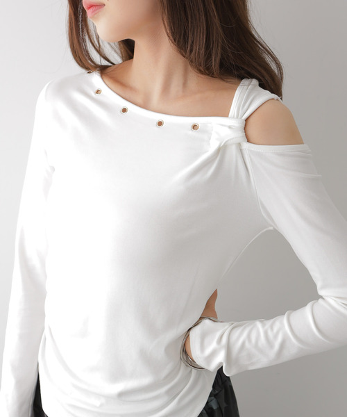 VIVID LADY(ビビッドレディー)の「アシンメトリーワンショルダートップス(Tシャツ/カットソー・レディース・アイボリー/ブラック・FREE)」の14枚目の写真