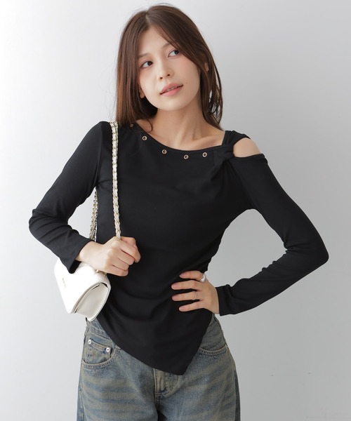 VIVID LADY(ビビッドレディー)の「アシンメトリーワンショルダートップス(Tシャツ/カットソー・レディース・アイボリー/ブラック・FREE)」の20枚目の写真