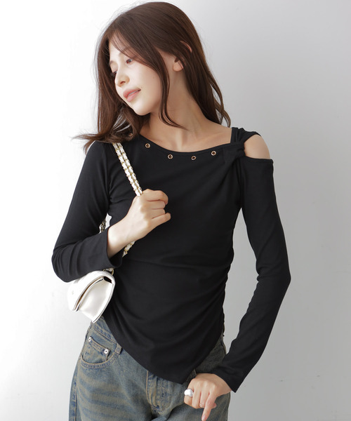 VIVID LADY(ビビッドレディー)の「アシンメトリーワンショルダートップス(Tシャツ/カットソー・レディース・アイボリー/ブラック・FREE)」の9枚目の写真