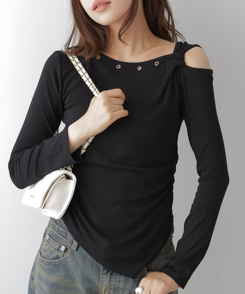 VIVID LADY(ビビッドレディー)の「アシンメトリーワンショルダートップス(Tシャツ/カットソー・レディース・アイボリー/ブラック・FREE)」の21枚目の写真