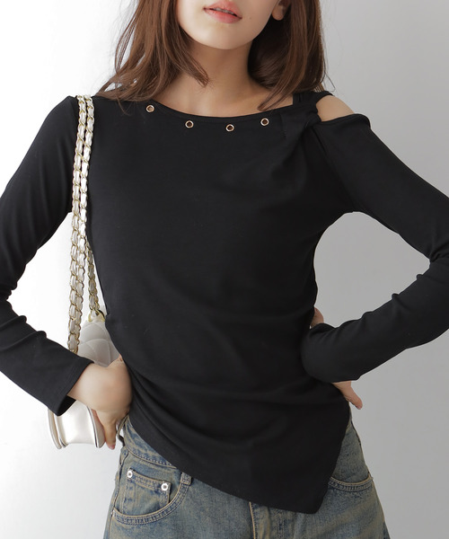 VIVID LADY(ビビッドレディー)の「アシンメトリーワンショルダートップス(Tシャツ/カットソー・レディース・アイボリー/ブラック・FREE)」の7枚目の写真