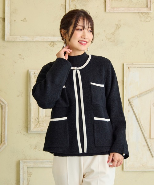 フロントオープンクルーネックカーディガン（カーディガン/ボレロ