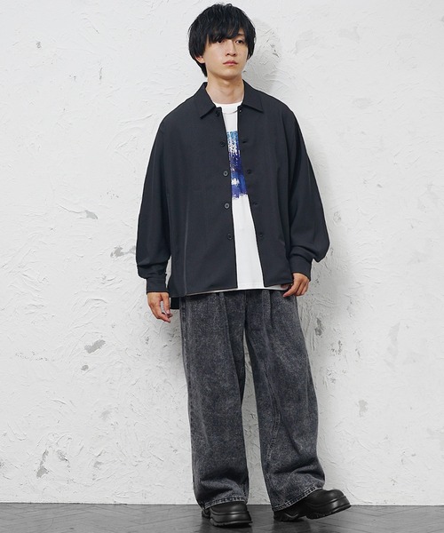 MinoriTY（マイノリティ）の「【MinoriTY】とろみ素材ドルマンシルエットビッグシャツジャケット オーバーサイズ ルーズフィット メンズ 秋服（シャツ/ブラウス・メンズ・ブラック/チャコール/ベージュ・S/M/L）」の12枚目の写真
