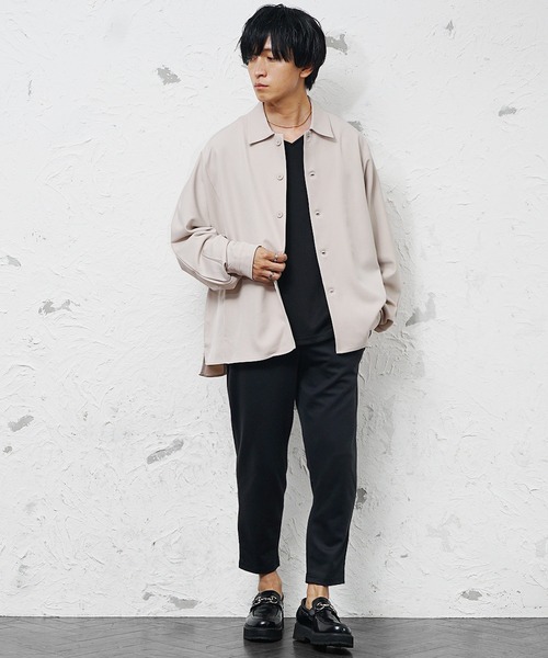 MinoriTY（マイノリティ）の「【MinoriTY】とろみ素材ドルマンシルエットビッグシャツジャケット オーバーサイズ ルーズフィット メンズ 秋服（シャツ/ブラウス・メンズ・ブラック/チャコール/ベージュ・S/M/L）」の9枚目の写真