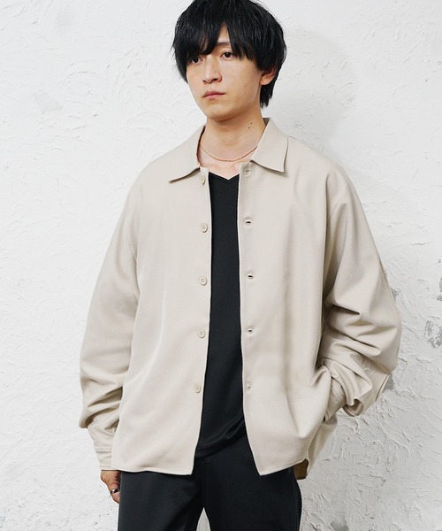 MinoriTY（マイノリティ）の「【MinoriTY】とろみ素材ドルマンシルエットビッグシャツジャケット オーバーサイズ ルーズフィット メンズ 秋服（シャツ/ブラウス・メンズ・ブラック/チャコール/ベージュ・S/M/L）」の5枚目の写真