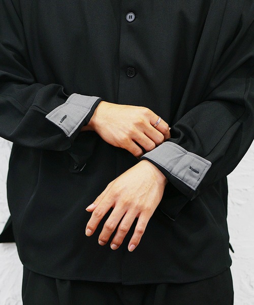 MinoriTY（マイノリティ）の「【MinoriTY】とろみ素材ドルマンシルエットビッグシャツジャケット オーバーサイズ ルーズフィット メンズ 秋服（シャツ/ブラウス・メンズ・ブラック/チャコール/ベージュ・S/M/L）」の11枚目の写真