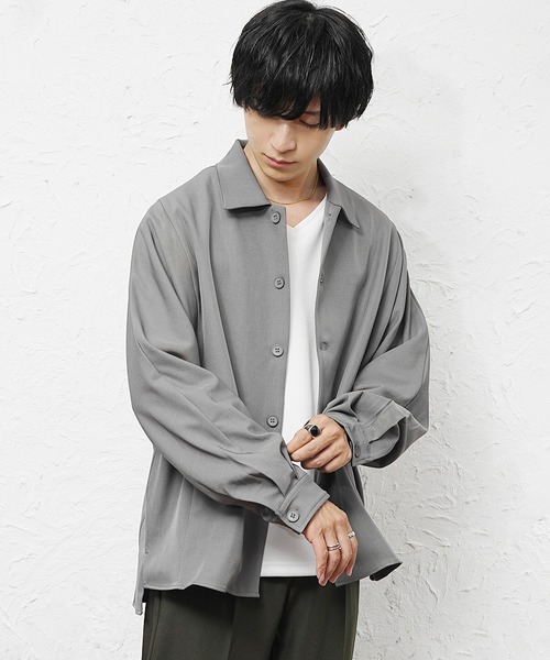 MinoriTY】とろみ素材ドルマンシルエットビッグシャツジャケット