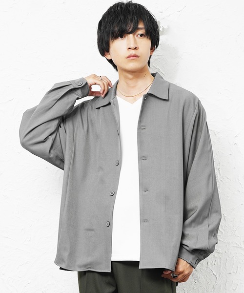 MinoriTY(マイノリティ)の「【MinoriTY】とろみ素材ドルマンシルエットビッグシャツジャケット オーバーサイズ ルーズフィット メンズ 秋服(シャツ/ブラウス・メンズ・ブラック/チャコール/ベージュ・S/M/L)」の22枚目の写真