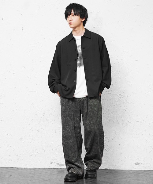 MinoriTY】とろみ素材ドルマンシルエットビッグシャツジャケット